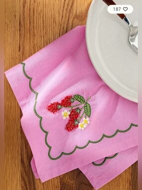 Anthropologie Embroidered Berry Cotton Napkins, Set of 4